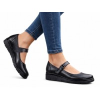 Marimea 36, 38 Pantofi dama din piele naturala cu talpa orto, negri inchidere velcro - P38N